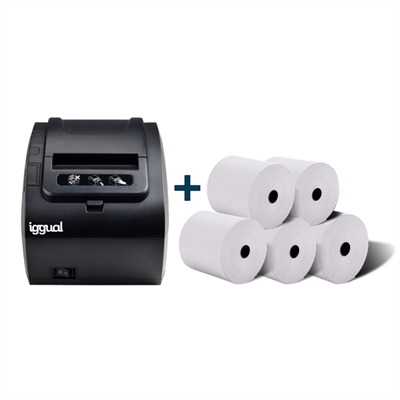 Pack impresora térmica TP8002 iggual + rollos papel térmico 80mm x 5 unidades