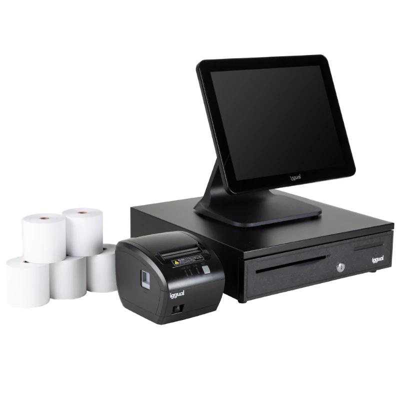 Pack completo TPV 15 AIO EASY 80 IRON-50 con Windows 10 IOT, Intel Celeron J6412, 4GB RAM, 128GB SSD y Impresora Térmica de Tickets incluida - iggual