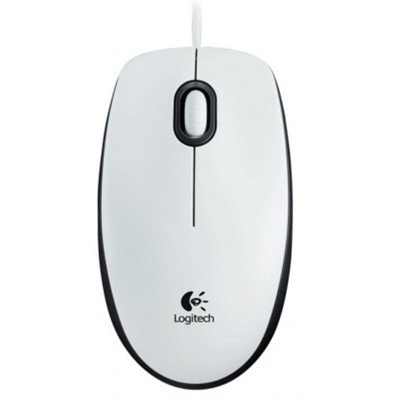 Ratón blanco Logitech B100 con conexión USB y tecnología óptica