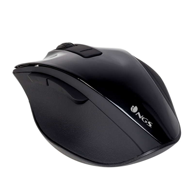 Ratón Inalámbrico NGS BOWBLACK16000DPI Negro - Sensor Óptico 2.4 GHz - Ergonómico para Diestros