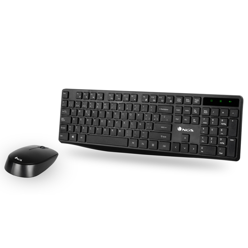 NGS Kit Teclado y Ratón Inalámbricos 2,4GHz con Teclas Multimedia y Diseño Resistente a Derrames