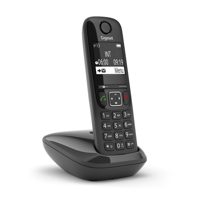 Teléfono inalámbrico Gigaset AS690 DECT negro con pantalla alfanumérica iluminada y funciones avanzadas