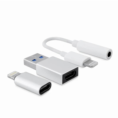 Kit de conectividad COOLBOX para iPhone/iPad con adaptadores de auriculares, Lightning a USB-C y USB-C a USB-A