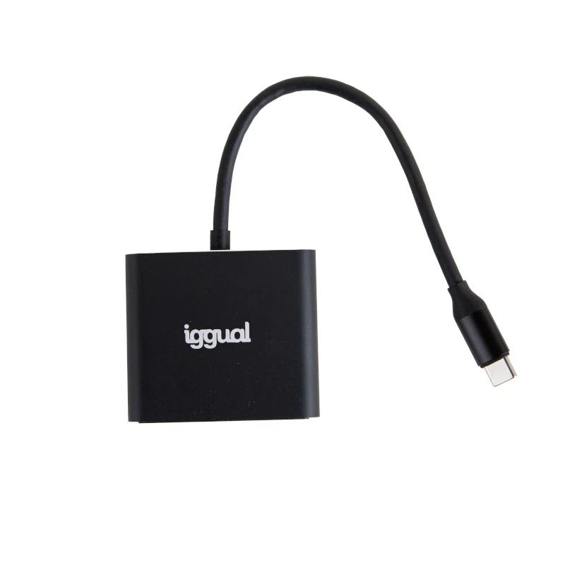 Adaptador Hub iggual Tipo C 3 en 1 HDMI USB3.0 PD100W para Windows, MacOS y Linux