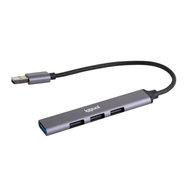 iggual Hub USB 3 puertos USB 2.0 y 1 USB 3.0 THIN - Conexión USB-A 3.0 en carcasa de aluminio gris - Compatible con Windows, MacOS y Linux